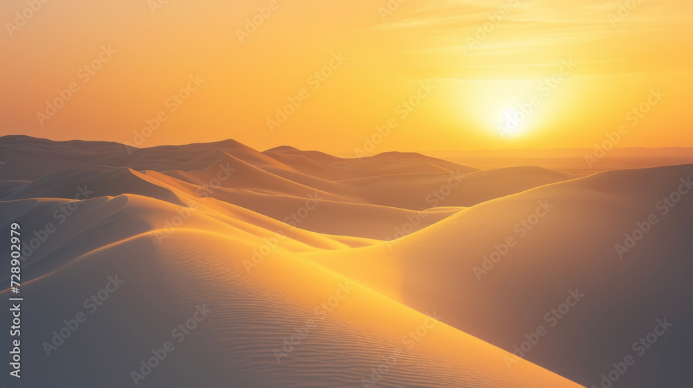 The peaceful stillness of backlit dunes at dawn untouched by human presence.