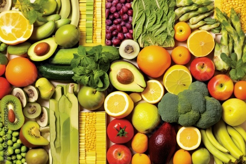 Vibrant Food Collage: Fruits, Veggies, Grains and Plant Protein
