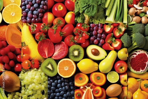 Vibrant Food Collage: Fruits, Veggies, Grains and Plant Protein
