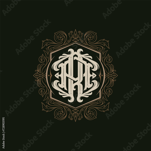 Victorian style monogram with initial AR or RA. Badge logo design. can be applied on stationery, invitations, signage, packaging, or even as a branding element and etc