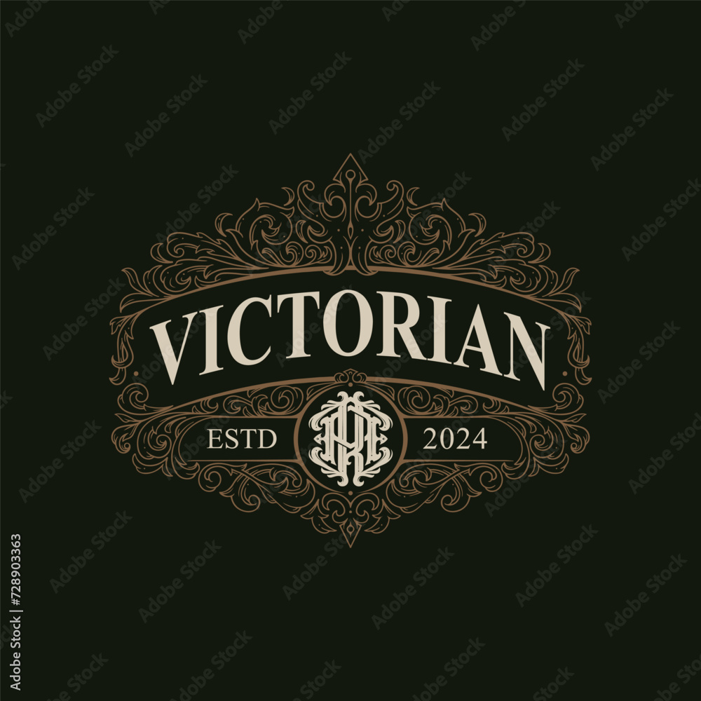 Victorian style monogram with initial AR or RA. Badge logo design. can be applied on stationery, invitations, signage, packaging, or even as a branding element and etc