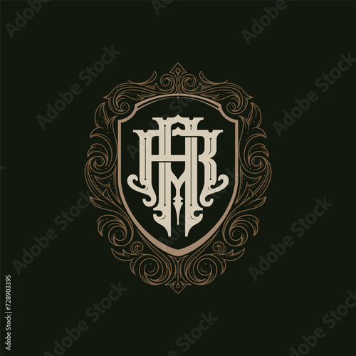 Victorian style monogram with initial AR or RA. Badge logo design. can be applied on stationery, invitations, signage, packaging, or even as a branding element and etc