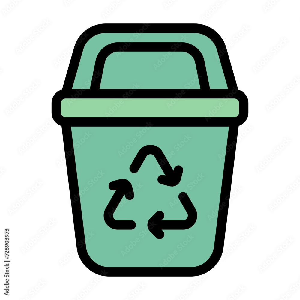 Trash recycle bin icon with flat color and outline style Trash recycle bin icon with flat color and outline style