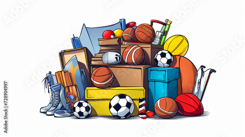 Box Full of Sport Equipment - Cartoon