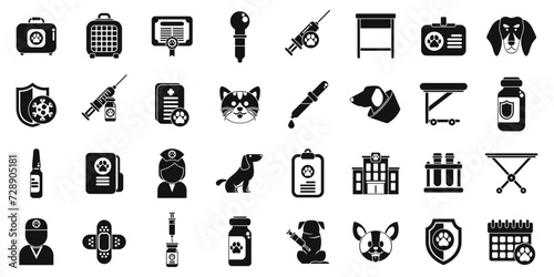 Pet vaccination icons set simple vector. Doctor medical vet. Veterinary puppy