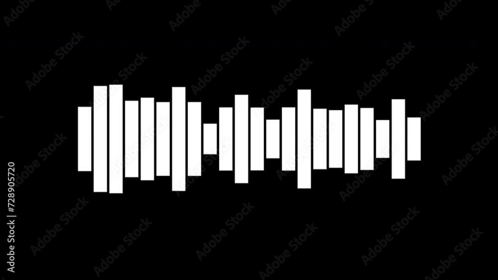 4K Modern minimal Audio Equalizer, Compact White Equalizer of Voice Recording, Radio Signal or Sound wave Effect, Bold Lines on Black Background, looping Sound Wave Animation 4K Modern minimal Audio Equalizer, Compact White Equalizer of Voice Recording, Radio Signal or Sound wave Effect, Bold Lines on Black Background, looping Sound Wave Animation