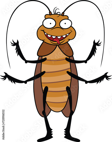 Funny smiling cockroach icon cartoon vector. Biology creepy. Insect bug