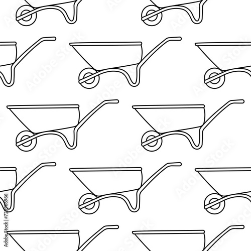 garden cart carry load wheels line doodle coloring pattern textile background