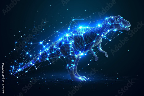 Dinosaur hologram made from digital dots. Background with selective focus and copy space © top images