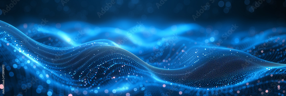 Waves of dots and weave lines. Abstract cyberspace banner background.  