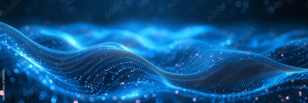 Fototapeta premium Waves of dots and weave lines. Abstract cyberspace banner background. 