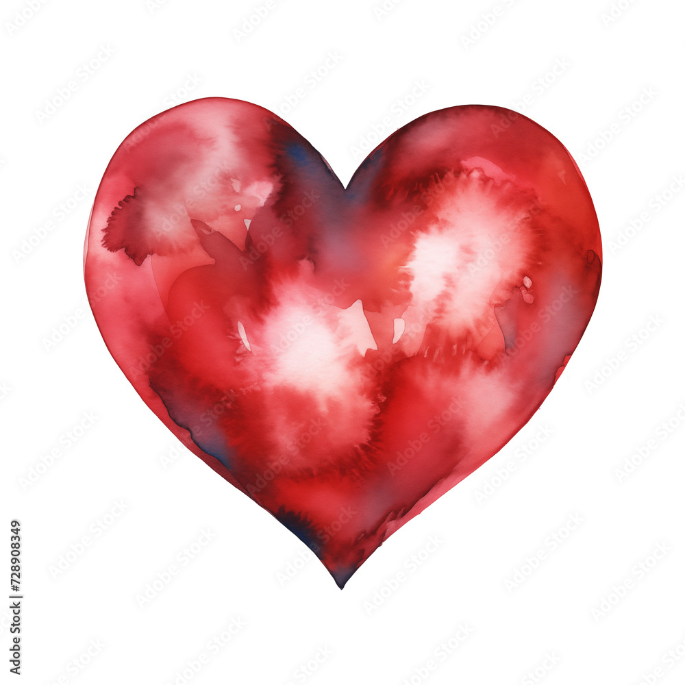 watercolor red heart on white background