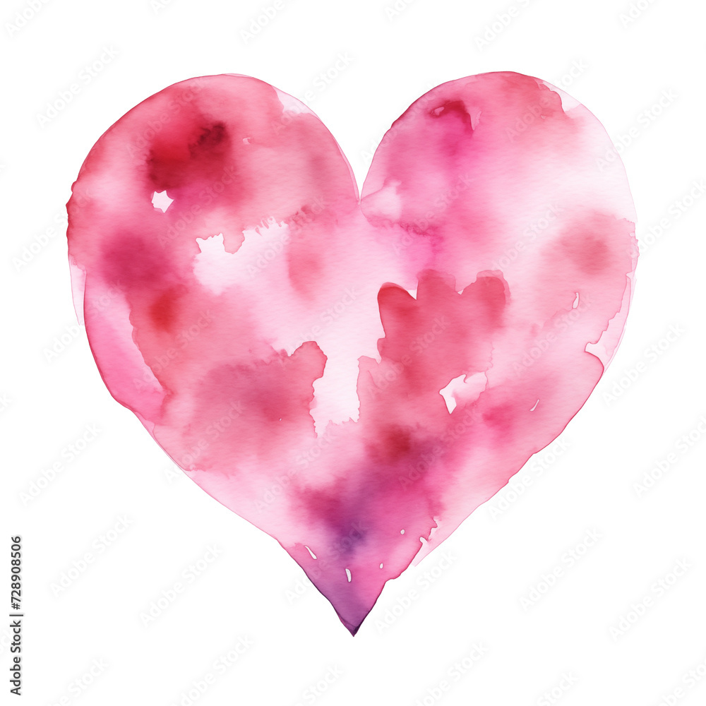 watercolor pink heart isolated on white