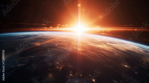 宇宙の神秘を照らす光景: 地平線から輝く太陽