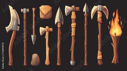 handmade illustration of a group of caveman weapons