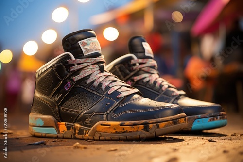 Modern men stylish shoes with blur bokeh background photo