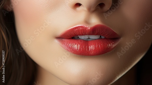 Beauty of girl lips with lipstick  blank background with girls lips for text space