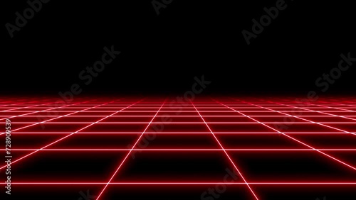 4K Parallax Retro Abstract VJ Motion Background Loop Inspired by 1980's: Infinite Flight Over Glowing Red Neon Square Grid, 3D Abstract 1980's Retrowave Cyberpunk Background with Neon Perspective Grid photo