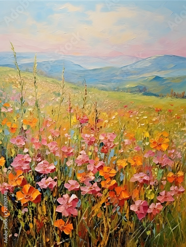 Art oil painting with meadow mountain flowers in spring © toomi123