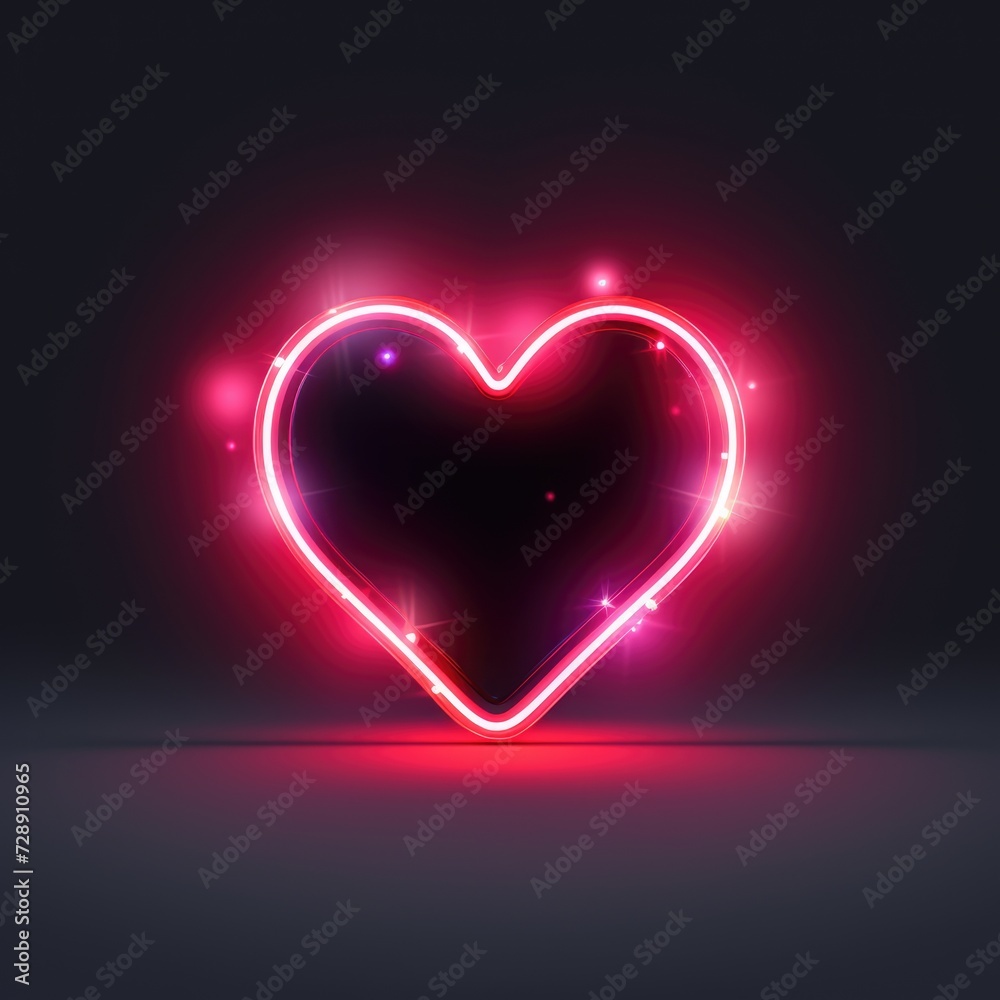 Red heart neon light on dark background. AI Generated 