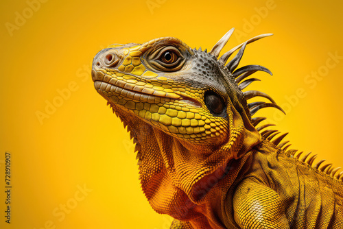 Colorful Reptilian Creature with Beautiful Green Scales: A Close-Up Portrait of a Wild Bearded Dragon in its Tropical Habitat