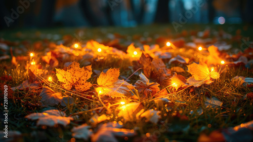  a heart shape  made from  autumn leaves  and  fairy lights © Tanja