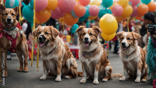 Image generated by AI, Dogs in a pose with party props that could be carnival