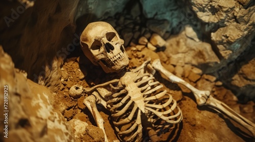 human body bones in a cave, historical discovery, human body, human bones, real archeology in high resolution and high quality