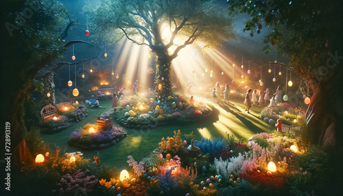 Enchanted Easter Garden  A Magical Sunrise Amidst Floral Bliss