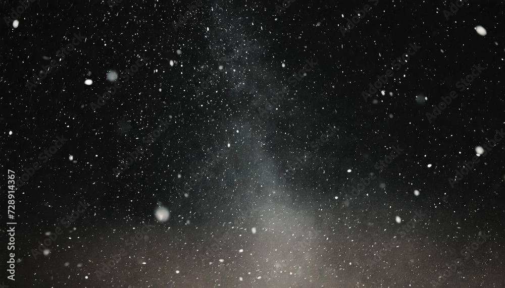 Fototapeta premium Falling snow, sleigh, looking up, black background