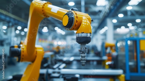 Inside a bustling factory workshop a robotic arm applies realtime predictive ytics to monitor the temperature and pressure of machines allowing for timely maintenance and