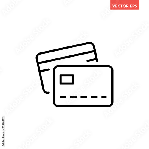 Black single multi credit cards line icon, simple financial transaction flat design infographic pictogram vector, app logo web button ui ux interface elements isolated on white background