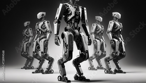 Robotic exoskeletons in sleek geo minimalism style, showcasing modern technology.