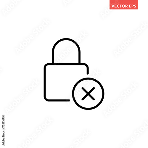 Black single error lock line icon, simple unsafe password protection flat design concept vector for app ads web banner button ui ux interface elements isolated on white background