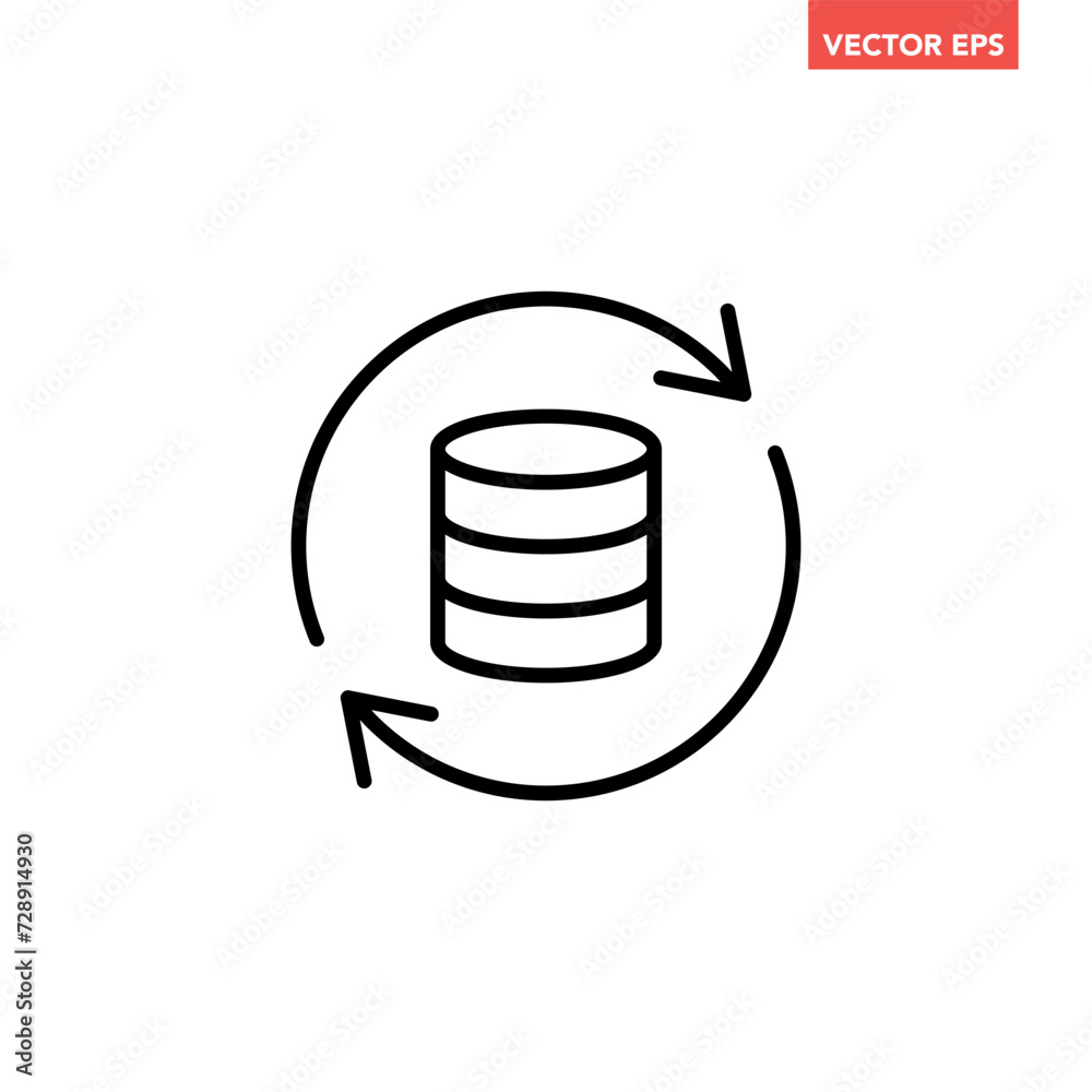 Black single database refresh line icon, simple tech data update flow flat design vector pictogram, infographic interface elements for app logo web button ui ux isolated on white background Black single database refresh line icon, simple tech data update flow flat design vector pictogram, infographic interface elements for app logo web button ui ux isolated on white background