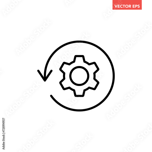 Black single round reset system line icon, simple cog wheel process circle flat design vector pictogram, infographic interface elements for app logo web button ui ux isolated on white background
