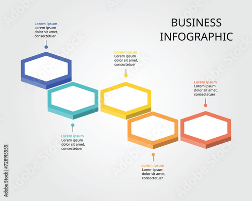 Hexagon step template for infographic for presentation for 5 element