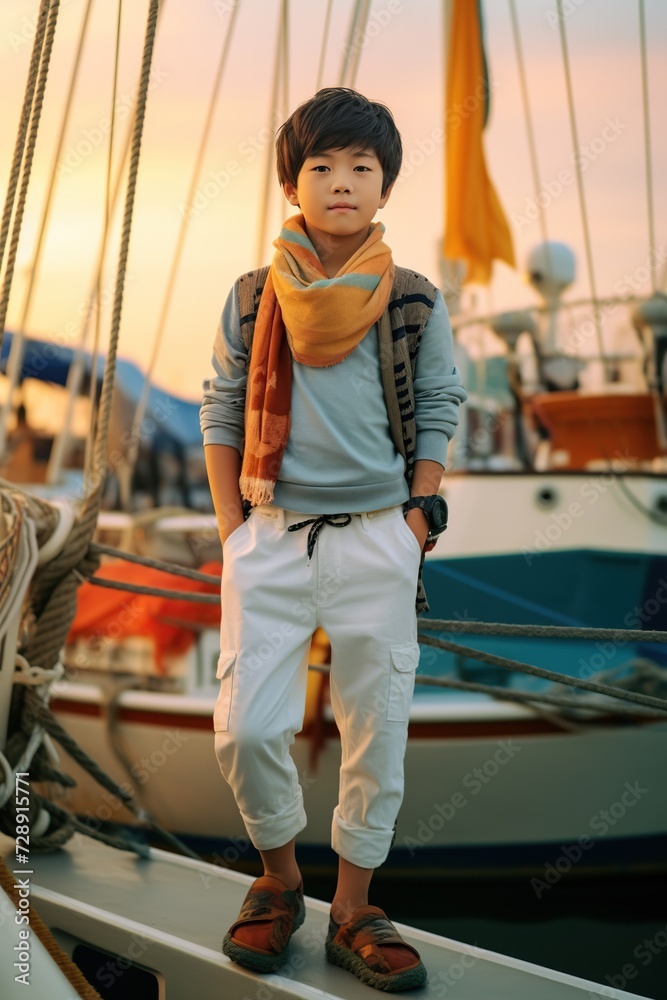 Obraz premium boy model poses in front of the sea