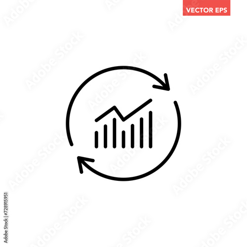 Black single update report graph line icon, simple round financial analysis flat design pictogram vector for app ads web banner button ui ux interface elements isolated on white background