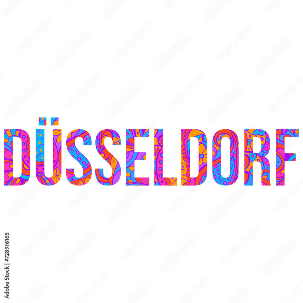 Obraz premium Düsseldorf city text filled with creative doodle pattern. Decorative vector text