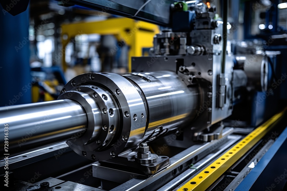 A Close-Up View of a Gleaming Stainless Steel Tube in an Industrial Setting, Surrounded by Machinery and Tools A Close-Up View of a Gleaming Stainless Steel Tube in an Industrial Setting, Surrounded by Machinery and Tools