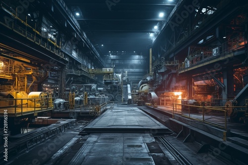 A detailed view of a flotation cell in an industrial setting  with complex machinery and a backdrop of steel structures under the bright factory lights