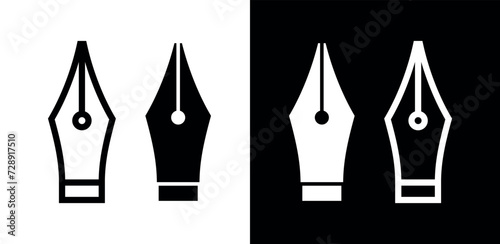Set of icons Iron pen for writing. Symbol of literacy or writing. An attribute of a writer or writing, literature or calligraphy.