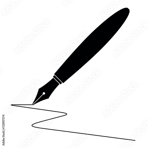Illustration of a fountain pen for writing. Symbol of literacy or writing. An attribute of a writer or writing, literature or calligraphy.