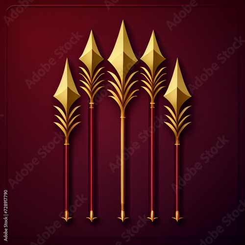 a simple golden icon for a row of spears on a burgundy background