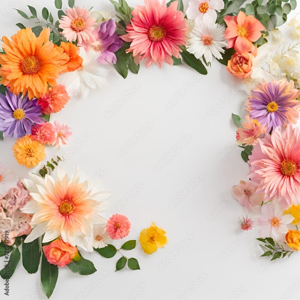 Festive flower composition . Overhead view