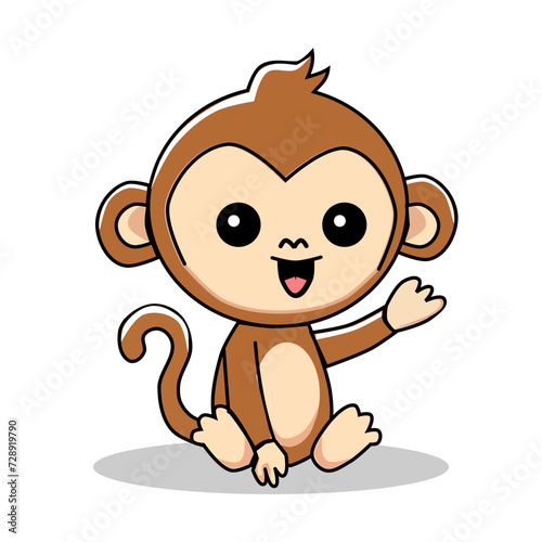 vector illustration of cute monkey child. with flat  cartoon  minimalist  2d style isolated on white background
