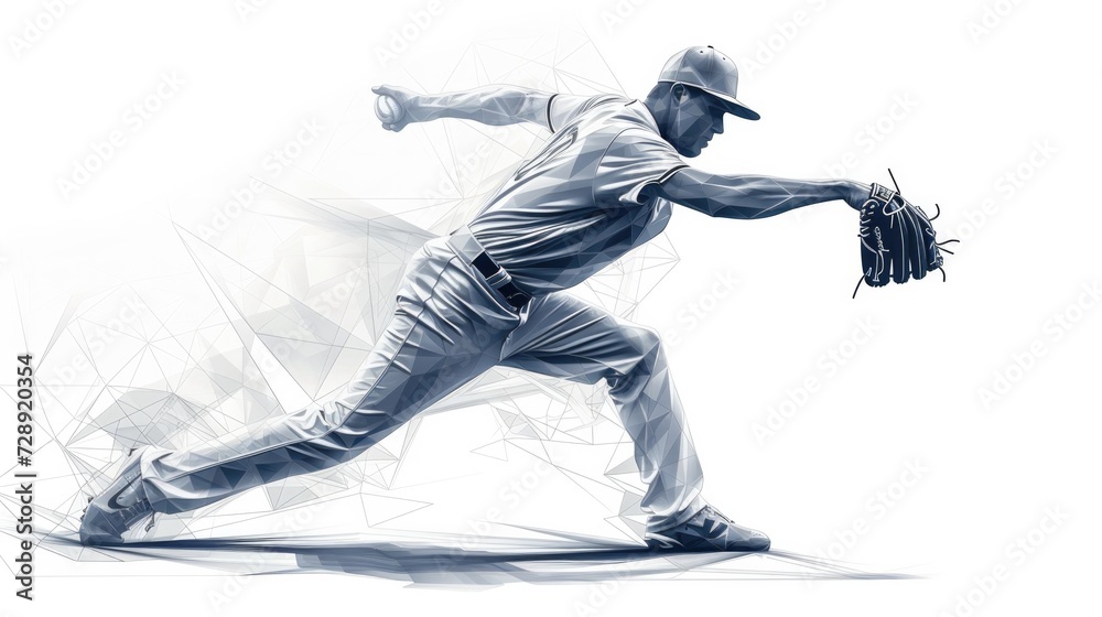 Fototapeta premium Geometry Baseball player hits the ball In vector on a white background.