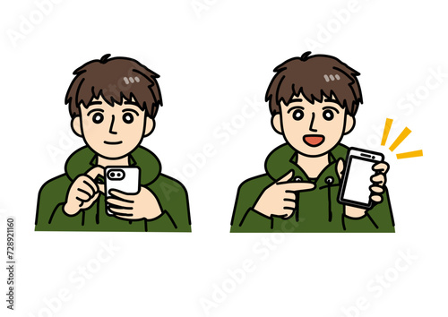 シンプルなテイストのスマホを操作する男性（カラー）