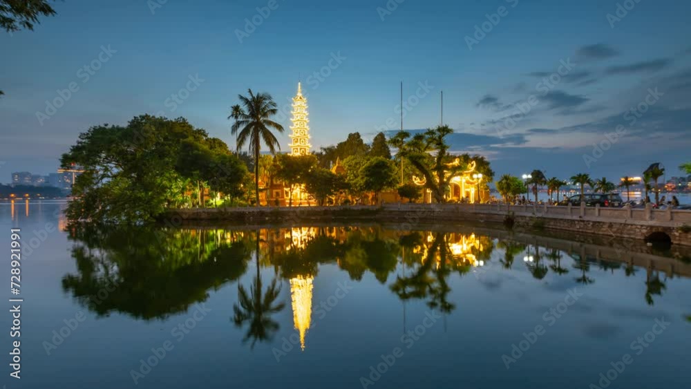 Tran Quoc pagoda in Hanoi timelapse day to night sunset. Tran Quoc pagoda in Hanoi timelapse day to night sunset.